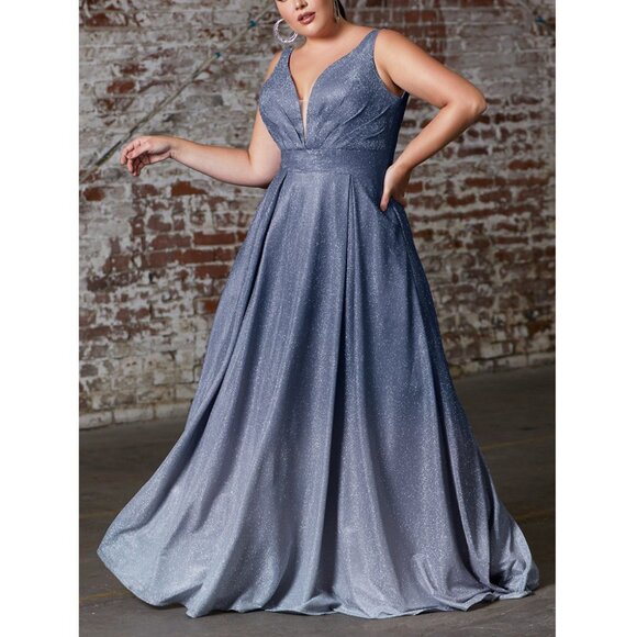 Blue Ombre Glitter Metallic Formal Prom Evening Dress 10 - Picture 1 of 4